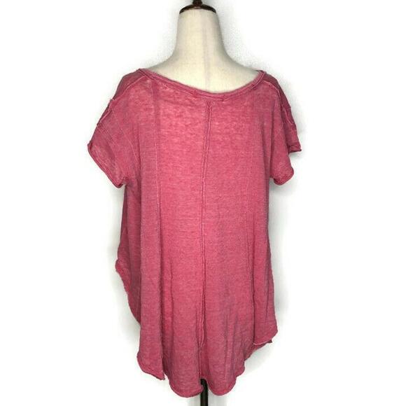 We The Free Womens Free People Pink Short Sleeve Flowy Boho Knit V Neck Top XS - Picture 3 of 7
